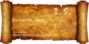 Kolarik Igor névjegykártya